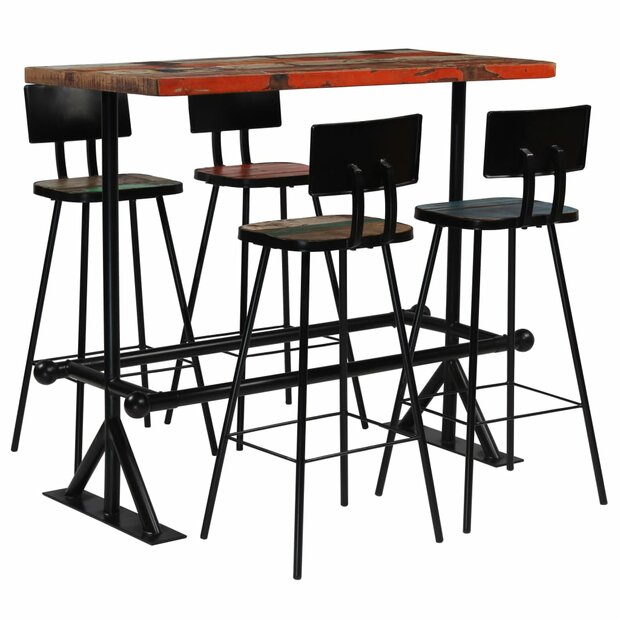 5-delige Barset massief gerecycled hout meerkleurig 1