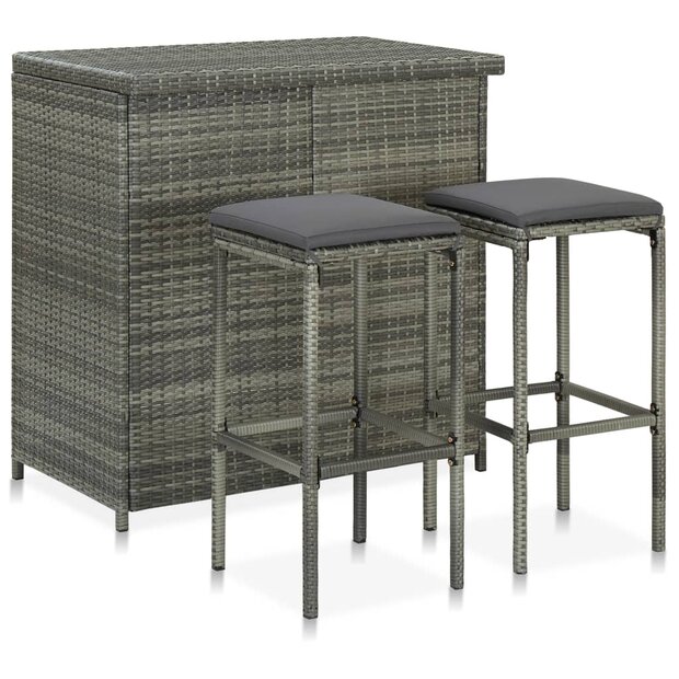 3-delige Barset poly rattan grijs 1