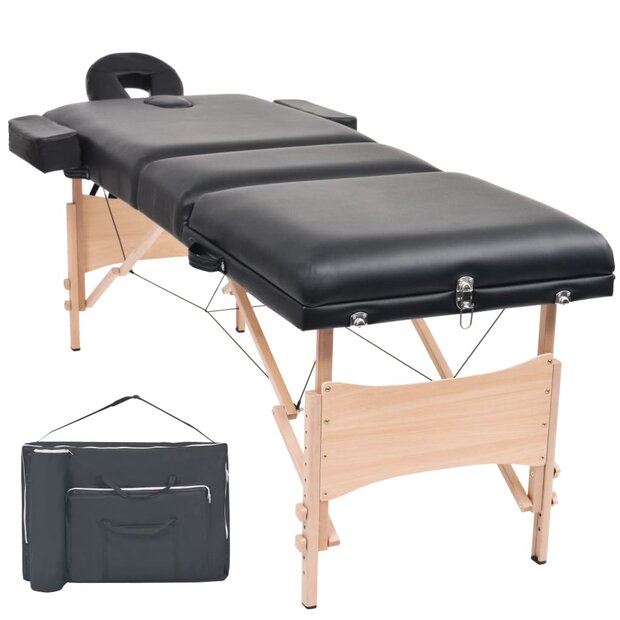Massagetafel inklapbaar 3 zones 10 cm dik zwart 1