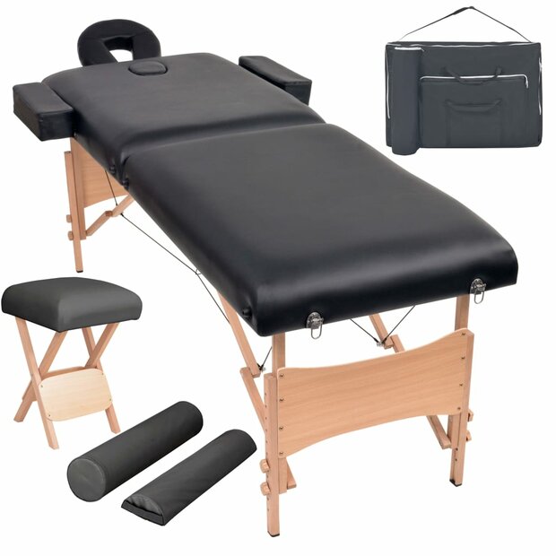Massagetafel- en krukset inklapbaar 2 zones 10 cm dik zwart 1