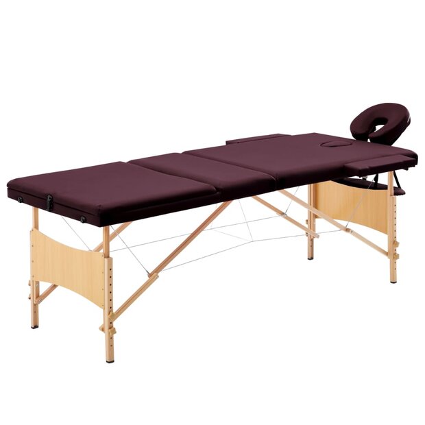 Massagetafel inklapbaar 3 zones hout wijnpaars 1