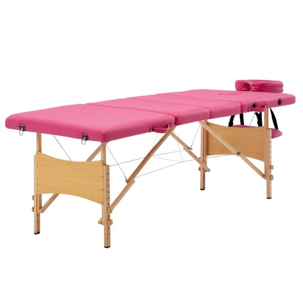 Massagetafel inklapbaar 4 zones hout roze 1