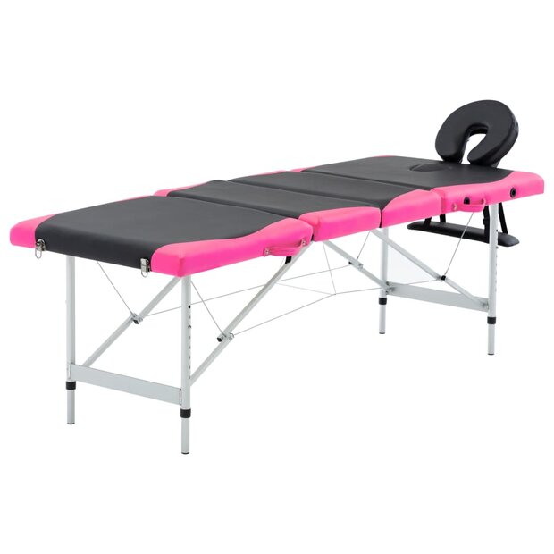Massagetafel inklapbaar 4 zones aluminium zwart en roze 1