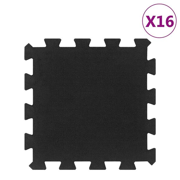 Rubbertegels 16 st 16 mm 30x30 cm zwart 1