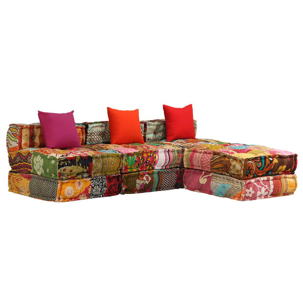 Poef driezits modulair stof patchwork 1