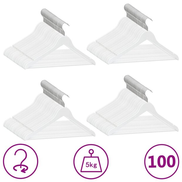 100-delige Kledinghangerset anti-slip hardhout wit 1