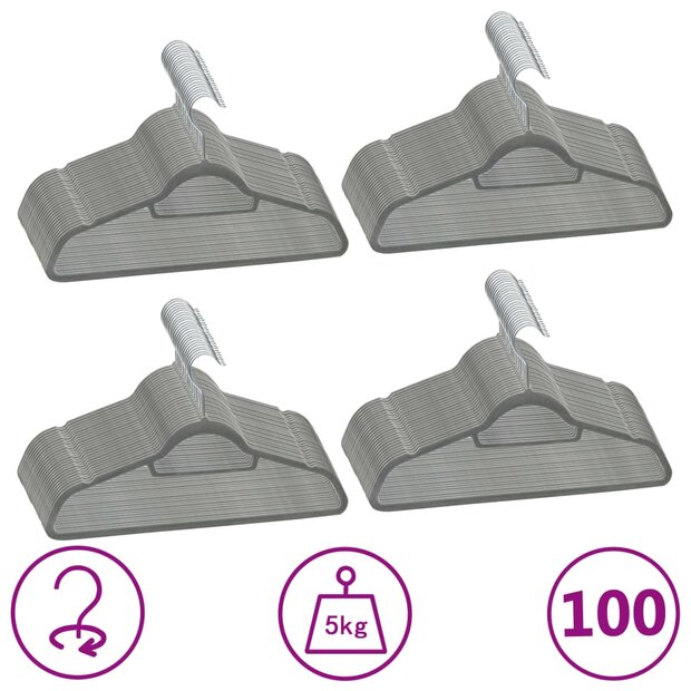 100-delige Kledinghangerset anti-slip fluweel grijs 1