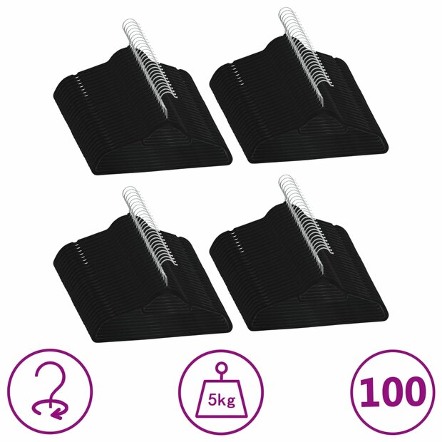 100-delige Kledinghangerset anti-slip fluweel zwart 1