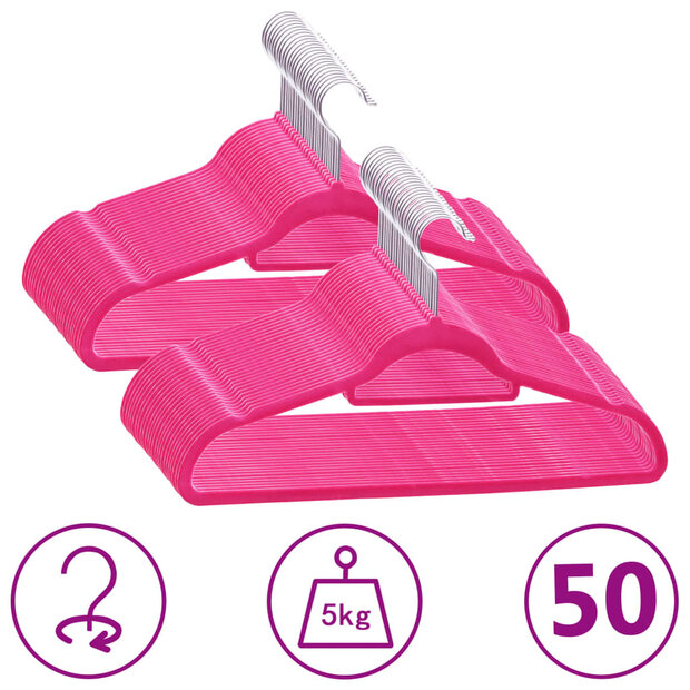 50-delige Kledinghangerset anti-slip fluweel roze 1