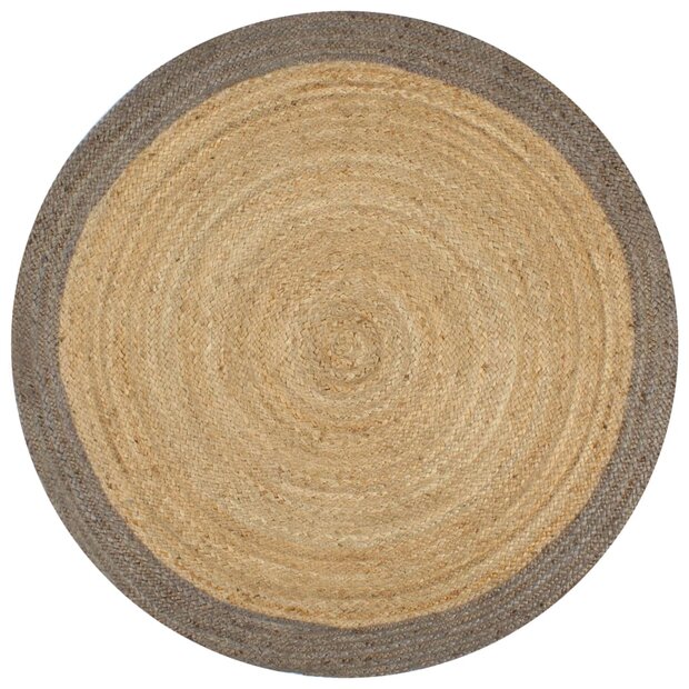 Vloerkleed handgemaakt met grijze rand 90 cm jute 1