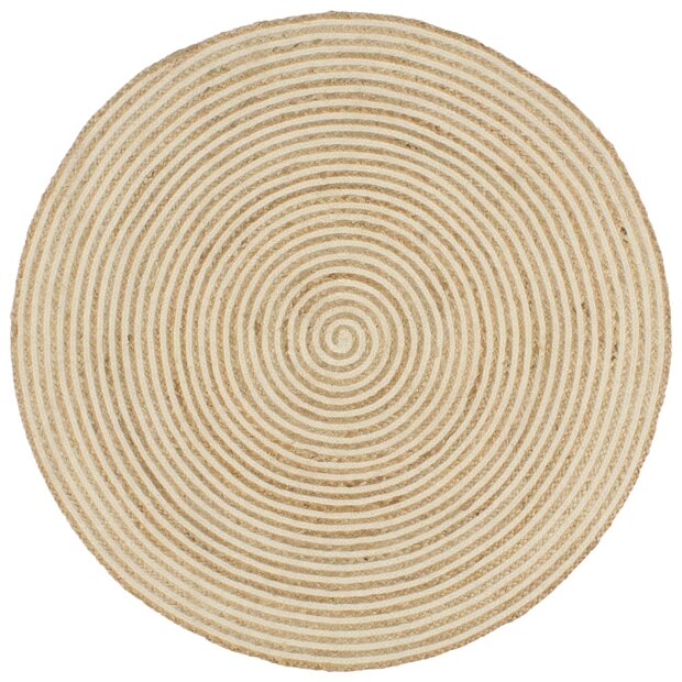 Vloerkleed handgemaakt met spiraal ontwerp 150 cm jute wit 1