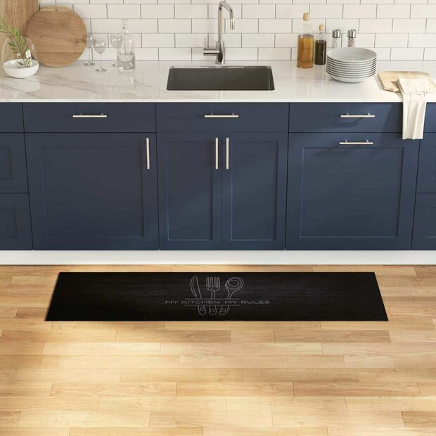 Keukenmat Bestek Zwart 150 x 45 cm Fluweel 1