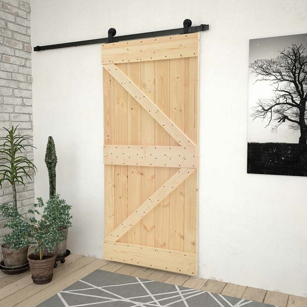 Schuifdeur Naturel en Zwart 80 x 210 cm Massief grenenhout 1