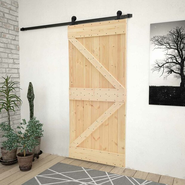 Schuifdeur Naturel en Zwart 80 x 210 cm Massief grenenhout 1
