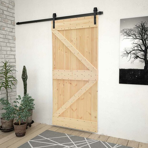 Schuifdeur 80 x 210 cm Massief grenenhout Naturel en Zwart 1