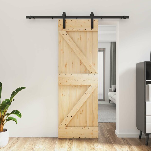 Schuifdeur Naturel en Zwart 70 x 210 cm Massief Grenenhout 1