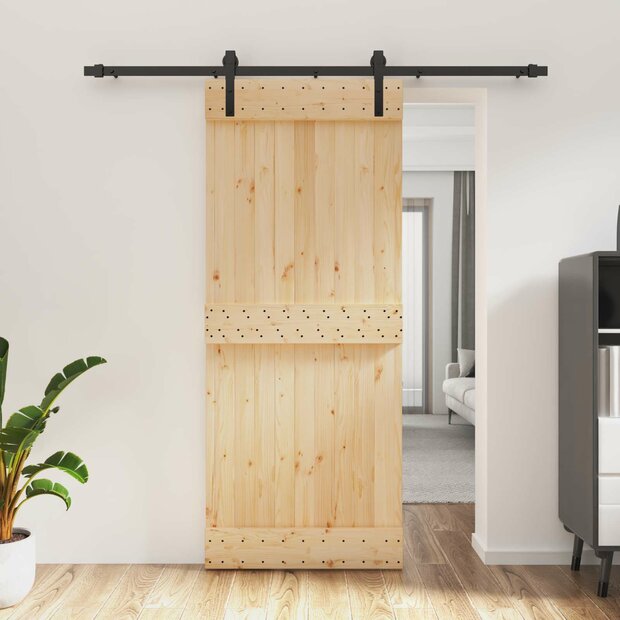 Schuifdeur Naturel en Zwart 85 x 210 cm Massief Grenenhout 1