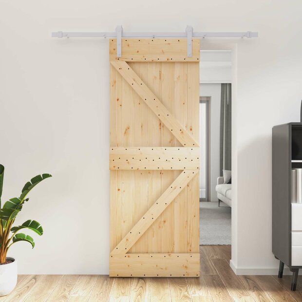 Schuifdeur Natuurlijk en Wit 80 x 210 cm Massief grenenhout 1