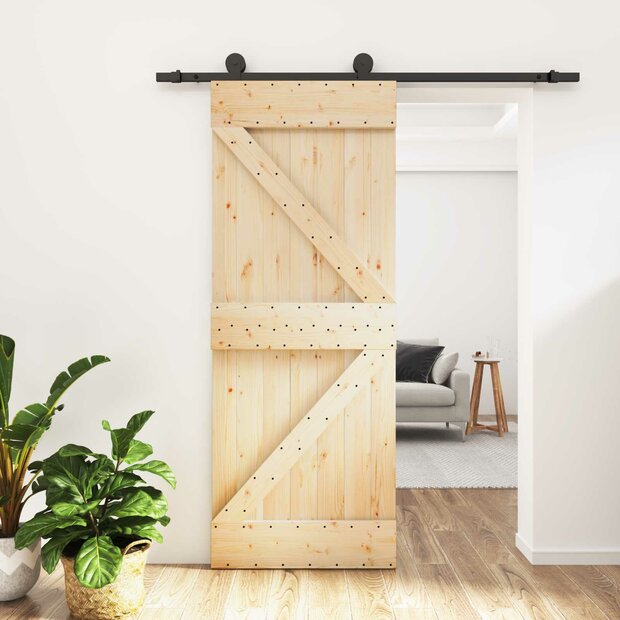 Schuifdeur Naturel en Zwart 70 x 210 cm Massief Grenenhout 1