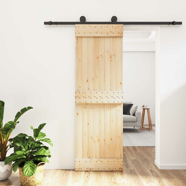 Schuifdeur Naturel en Zwart 70 x 210 cm Massief Grenenhout 1