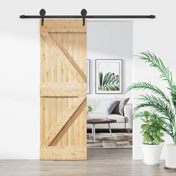 Schuifdeur Naturel en Zwart 70 x 210 cm Massief Grenenhout 1
