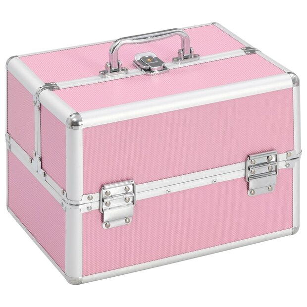 Make-up koffer 22x30x21 cm aluminium roze  1