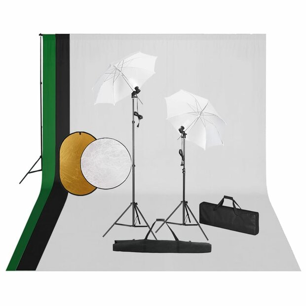 Fotostudioset met lampen, achtergrond en reflector 1