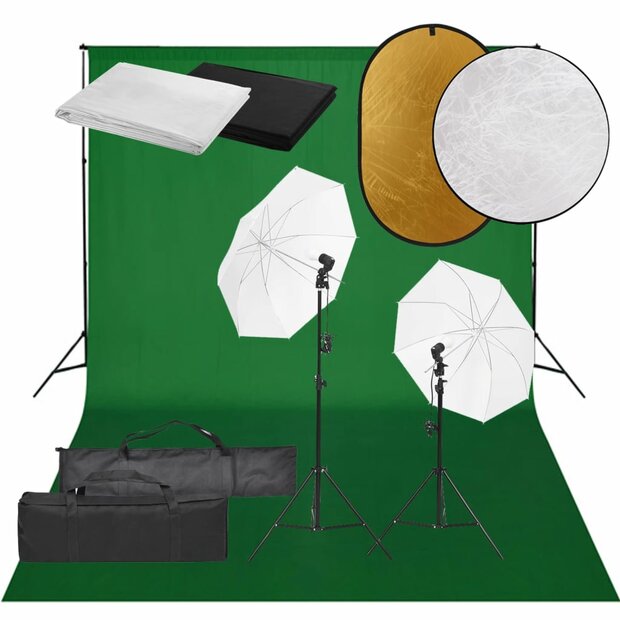 Fotostudioset met verlichtingsset, achtergrond en reflector 1