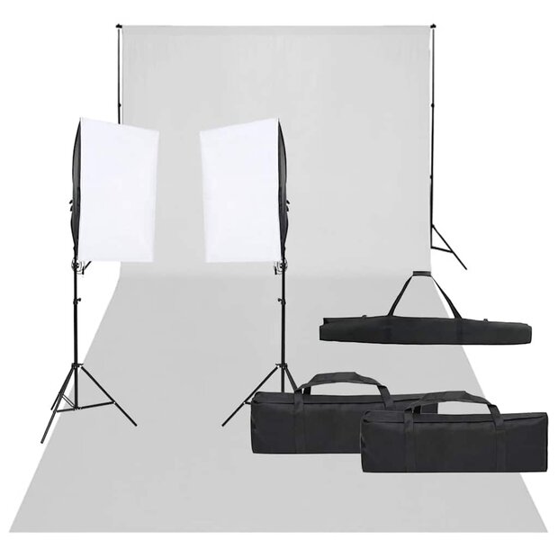 Fotostudioset met verlichtingsset en achtergrond 1