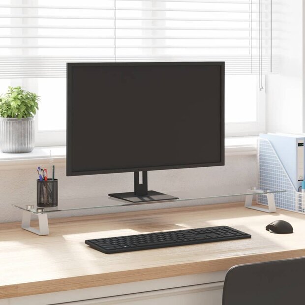 Monitorstandaard 100x20x8 cm gehard glas en metaal wit 1