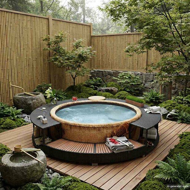 Hottub-ombouw poly rattan zwart 1