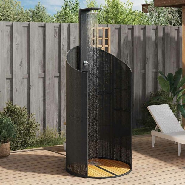 Buitendouche 100x100x241,5 cm poly rattan en acaciahout zwart 1