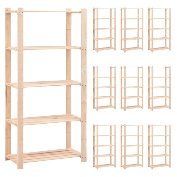 Opbergrekken 5-laags 10 st 80x38x170 cm grenenhout 250 kg 1