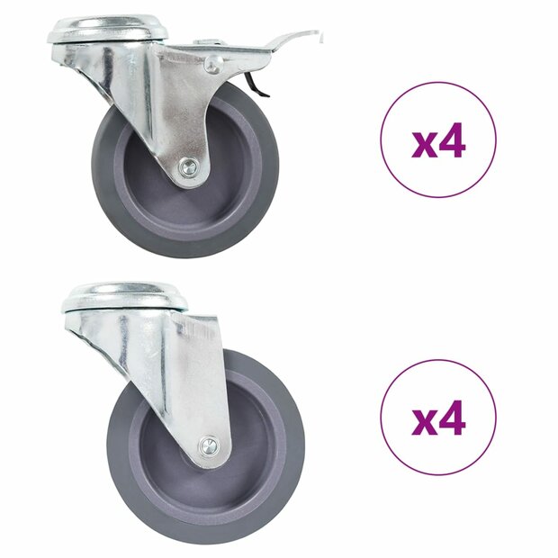 8 st Zwenkwielen met boutgaten 75 mm 1