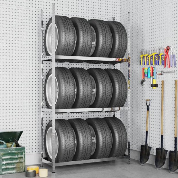 Bandenrek 3-laags 110x40x200 cm staal zilverkleurig 1