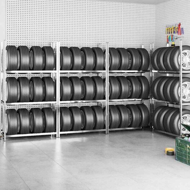 Bandenrekken 3-laags 4 st 110x40x200 cm staal zilverkleurig 1