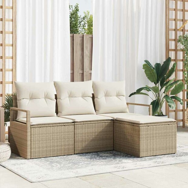 Bankstel 4 pcs Beige poly rattan 1