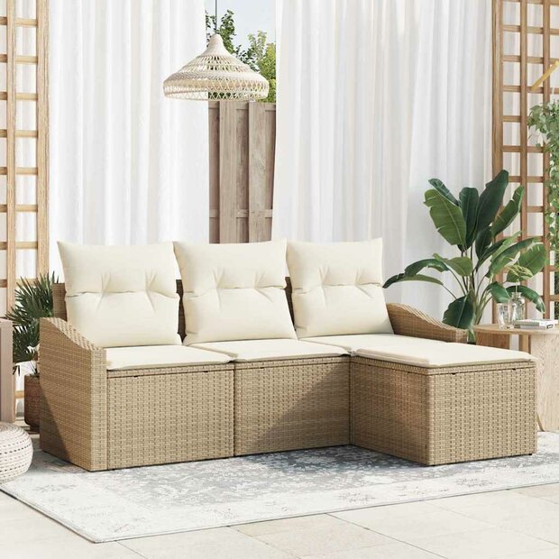 Bankstel met kussen 4 pcs Beige poly rattan 1
