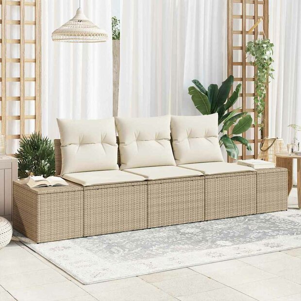 Bankstel met kussen 3 pcs Beige poly rattan 1