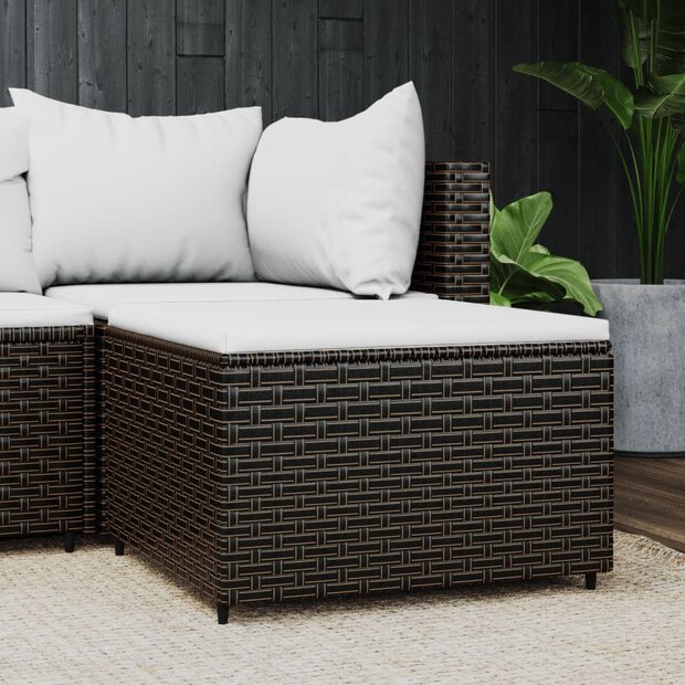 Voetensteun met kussen poly rattan bruin 1