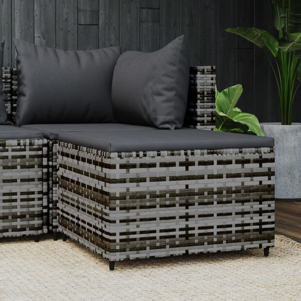 Voetensteun met kussen poly rattan grijs 1