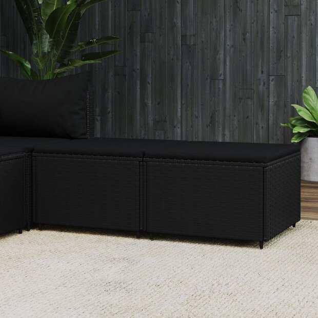 Voetensteunen 2 st met kussens poly rattan zwart 1