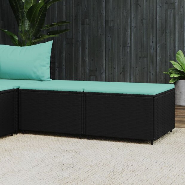Voetensteunen 2 st met kussens poly rattan zwart 1