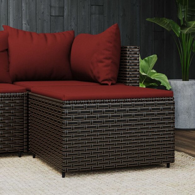 Voetensteun met kussen poly rattan bruin 1