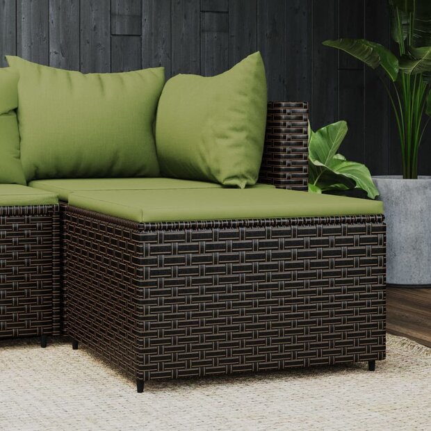 Voetensteun met kussen poly rattan bruin 1