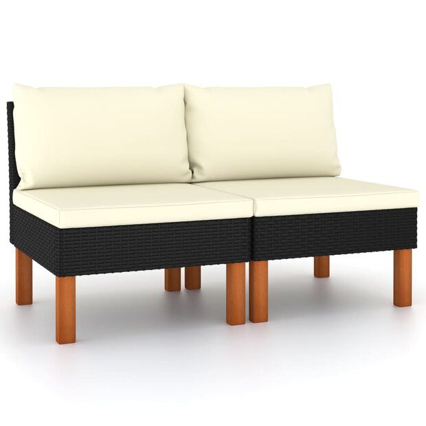 Middenbanken 2 st poly rattan en massief eucalyptushout 1