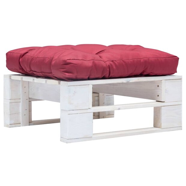 Tuinpoef met rood kussen pallet hout wit 1