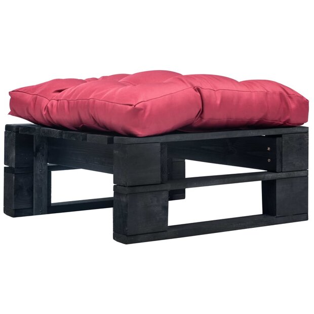 Tuinpoef met rood kussen pallet hout zwart 1