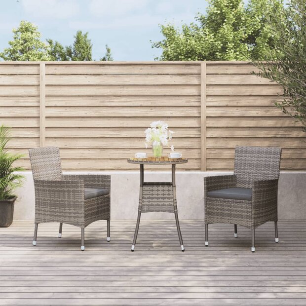 3-delige Bistroset met kussens poly rattan grijs 1