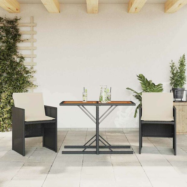 3-delige Bistroset met kussens poly rattan zwart 1